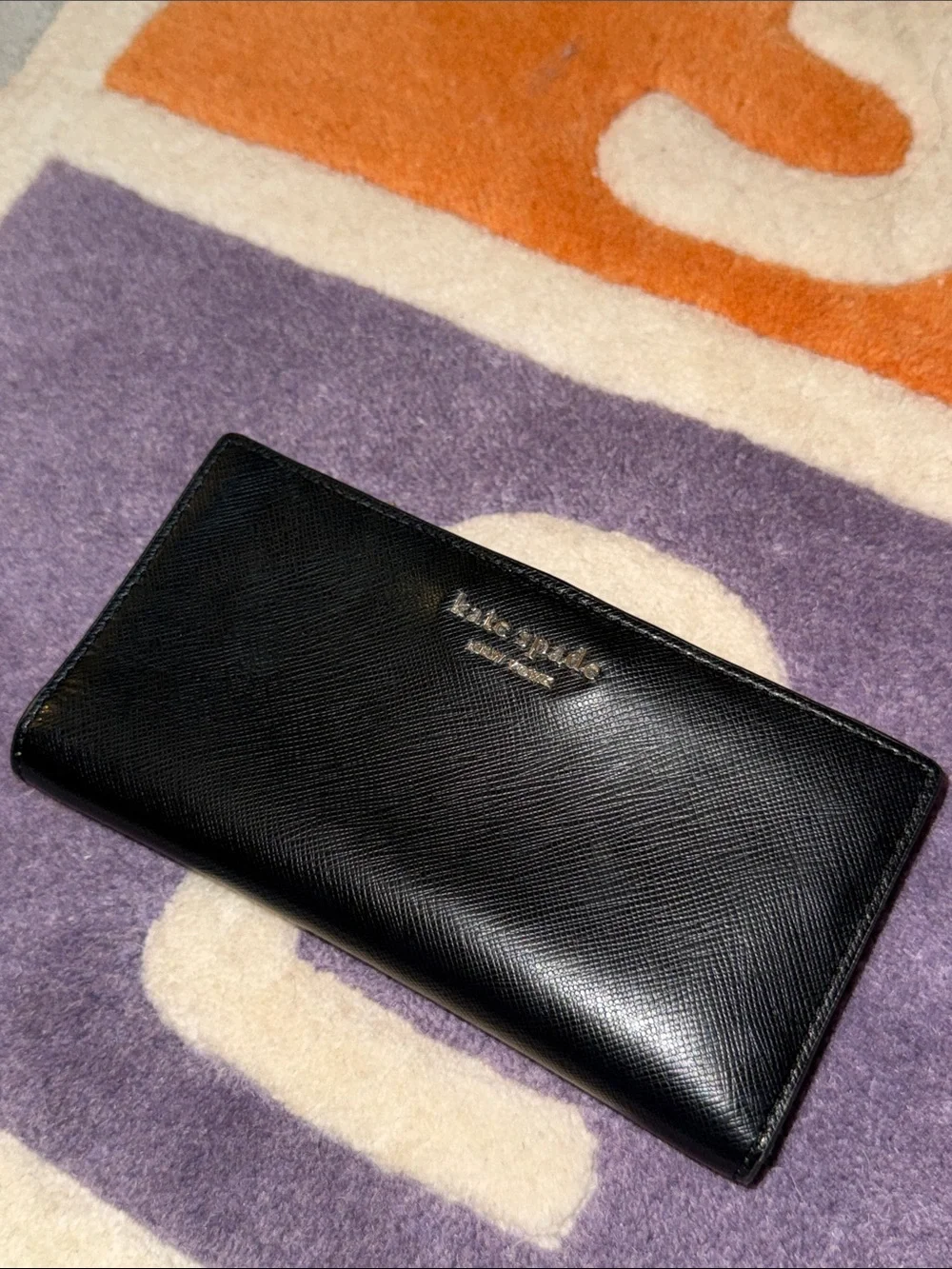 kate spade Black Saffiano Leather Long Zip Wallet with Gold Logo